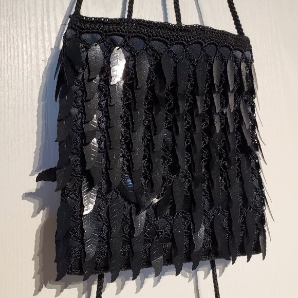 2 HAND Evening Shoulder Bags, Purses Black Beaded & Sequined - AS NEW Condition. - Picture 3 of 8